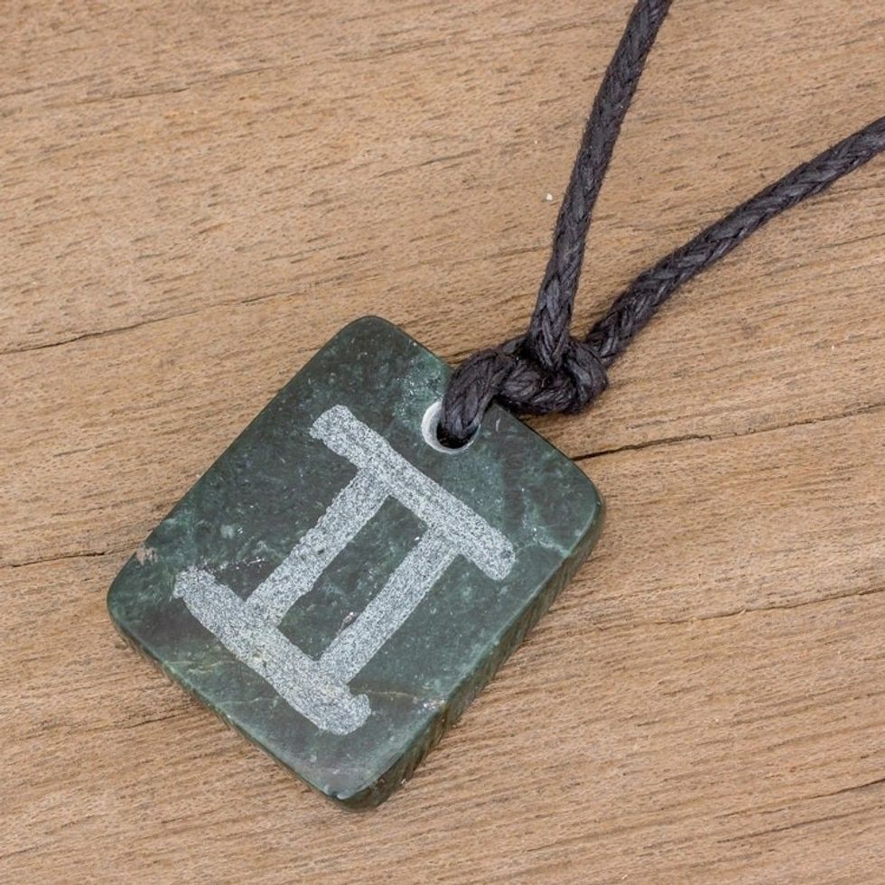 Jade Zodiac Gemini Pendant Necklace from Guatemala 'Verdant Gemini'