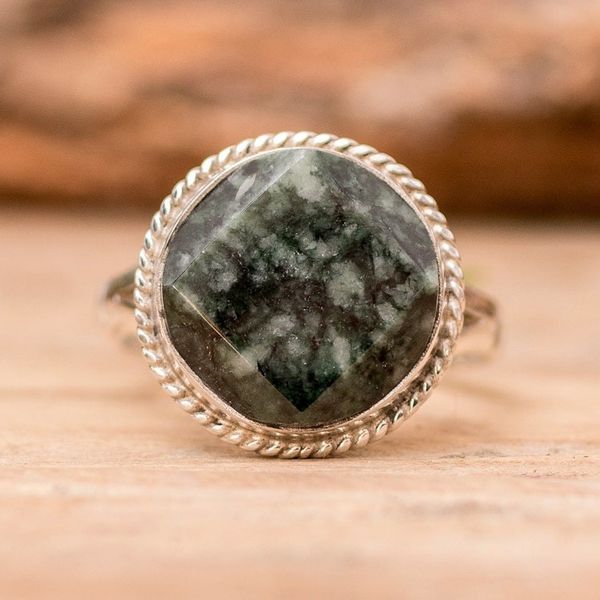 Alternate image for Sterling Silver Green Jade Cocktail Ring Square Circle