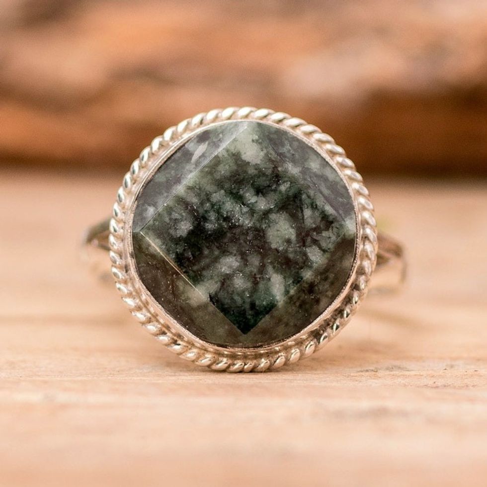 Sterling Silver Green Jade Cocktail Ring 'Square Circle'