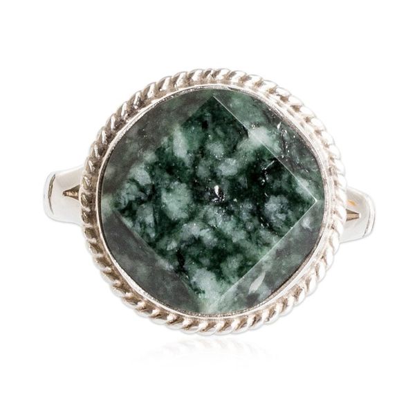 Alternate image for Sterling Silver Green Jade Cocktail Ring Square Circle