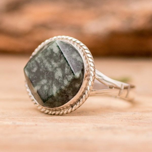 Alternate image for Sterling Silver Green Jade Cocktail Ring Square Circle