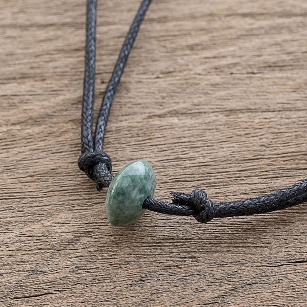 Guatemalan Necklace with a Green Jade Disc Pendant 'Green Mayan Disc'