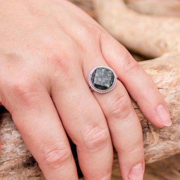 Alternate image for Sterling Silver Green Jade Cocktail Ring Square Circle