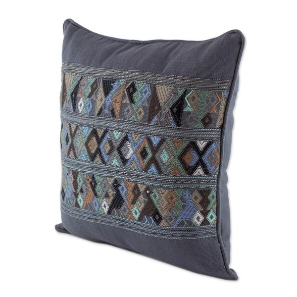 Alternate image for Handwoven Cotton Cushion Cover in Smoke from Guatemala Ancestral Depictions in Smoke
