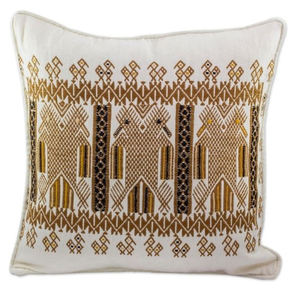 Alternate image for Two-headed Maya Eagle on Alabaster Cotton Cushion Cover Kot, Divine Eagle
