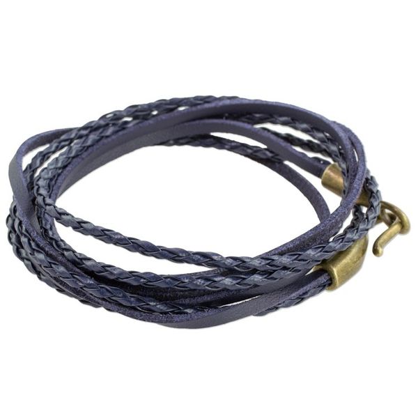 Alternate image for Braided Leather Wrap Bracelet in Blue from Guatemala Elegance and Style in Blue