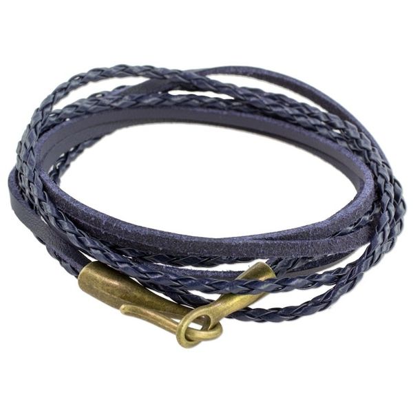 Alternate image for Braided Leather Wrap Bracelet in Blue from Guatemala Elegance and Style in Blue