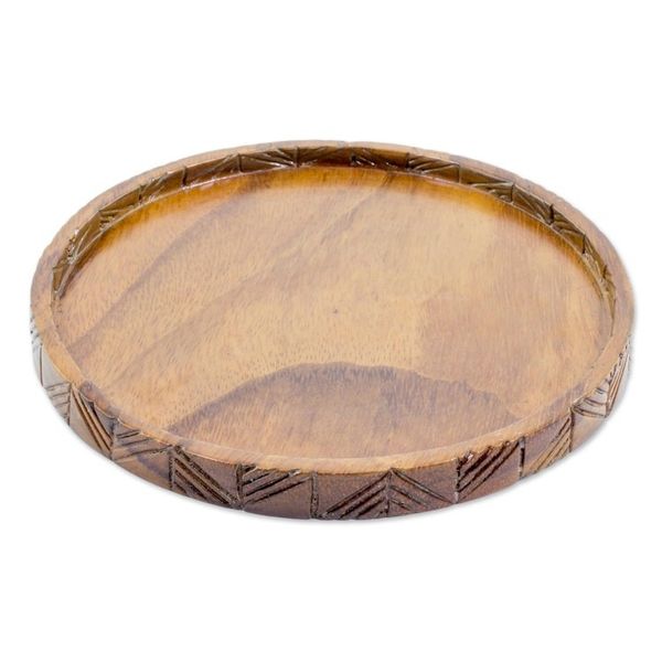 Alternate image for Hand Carved Round Conacaste Wood Tray from Guatemala Natural Circle