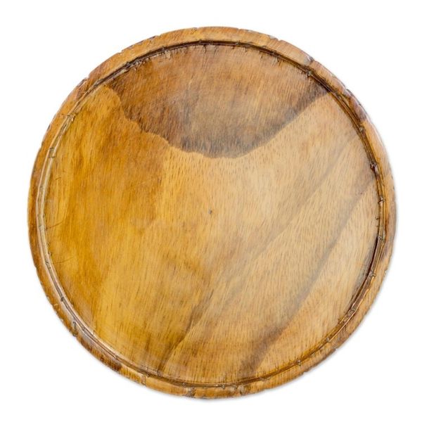 Alternate image for Hand Carved Round Conacaste Wood Tray from Guatemala Natural Circle