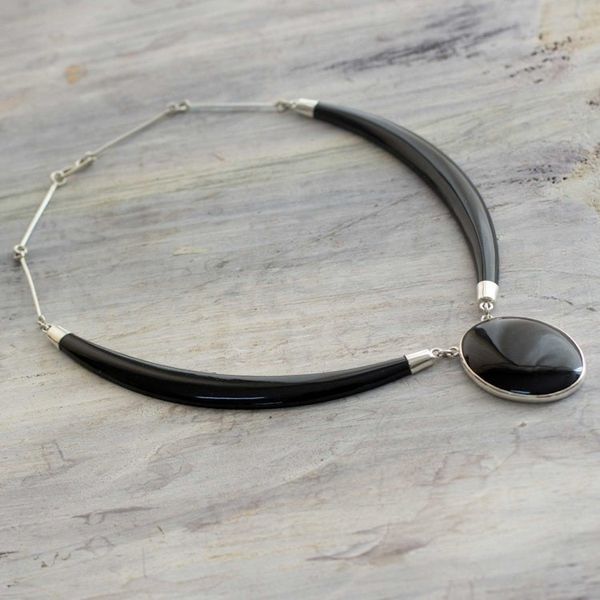 Alternate image for Black Jade Pendant Necklace with Sterling Silver Maya Elegance