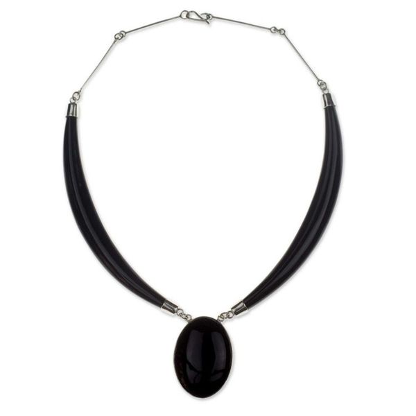 Alternate image for Black Jade Pendant Necklace with Sterling Silver Maya Elegance
