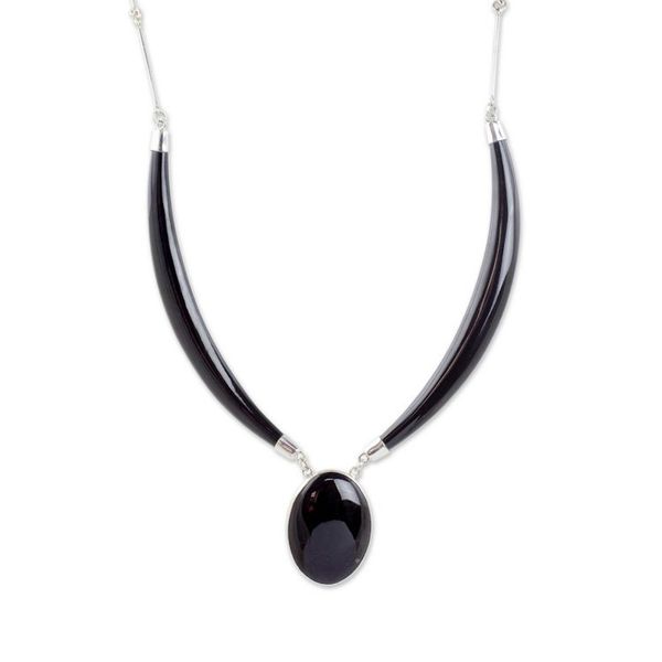 Alternate image for Black Jade Pendant Necklace with Sterling Silver Maya Elegance