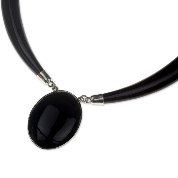 Alternate image for Black Jade Pendant Necklace with Sterling Silver Maya Elegance