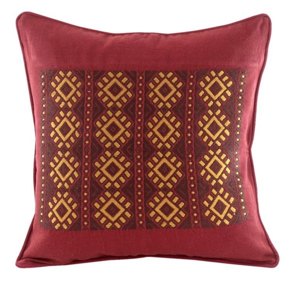 Alternate image for Maya Handwoven Burgundy Cotton Cushion Cover from Guatemala Stars of Solola
