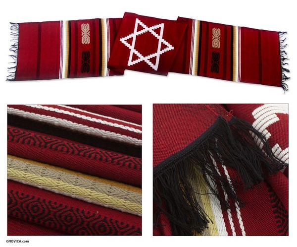 Alternate image for Hand Loomed Cotton Table Runner Star of David on Red