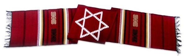 Alternate image for Hand Loomed Cotton Table Runner Star of David on Red
