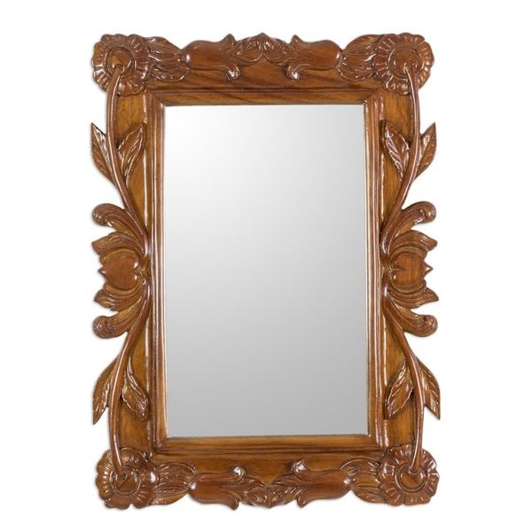 Alternate image for Guatemalan Hand Carved Flower and Heart Wood Wall Mirror Fairytale