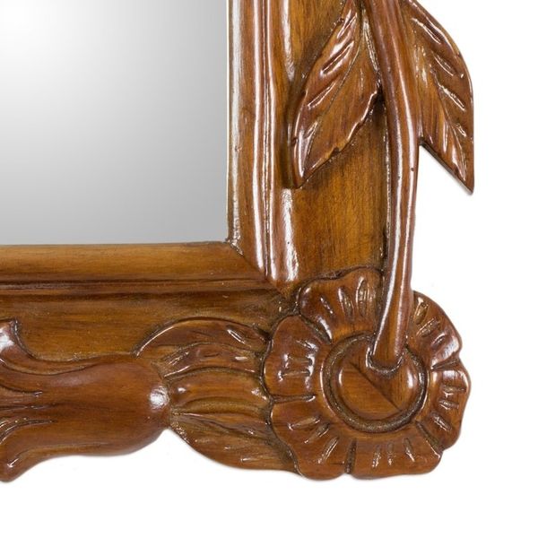 Alternate image for Guatemalan Hand Carved Flower and Heart Wood Wall Mirror Fairytale
