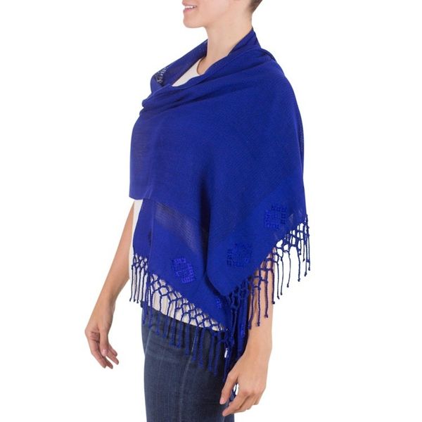 Alternate image for Artisan Crafted Womens Rayon Shawl Wrap Cobalt Blue Fiesta