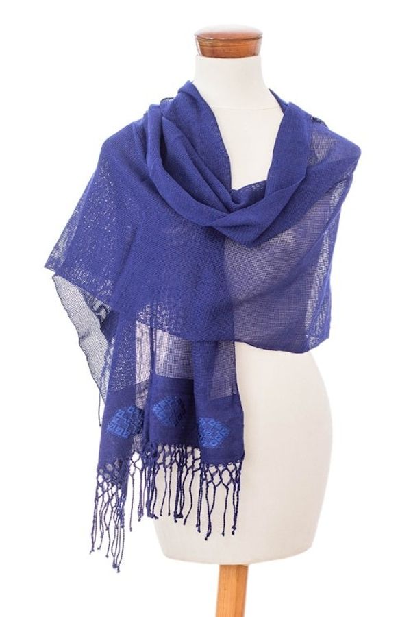 Alternate image for Artisan Crafted Womens Rayon Shawl Wrap Cobalt Blue Fiesta