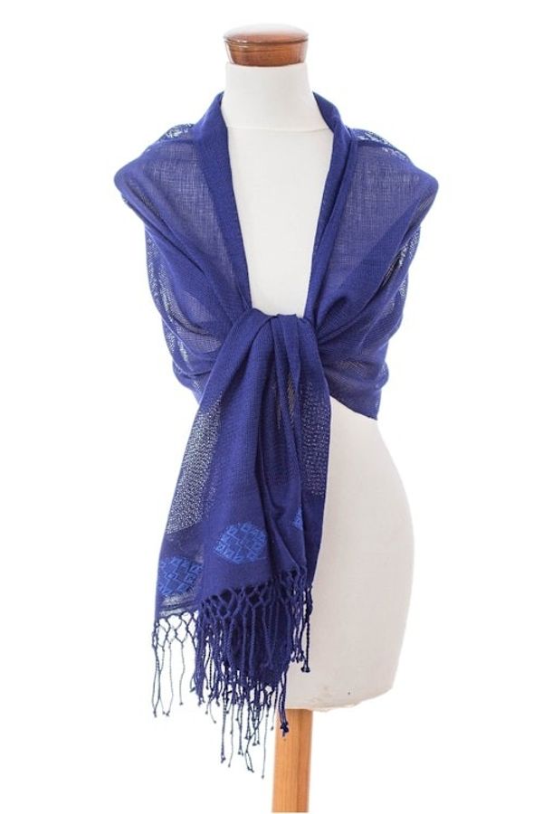 Alternate image for Artisan Crafted Womens Rayon Shawl Wrap Cobalt Blue Fiesta