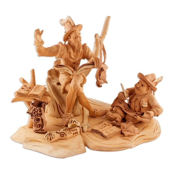 Alternate image for Cedar Wood Heirloom Quixote and Sancho Panza Sculpture Quixote Reads to Sancho Panza