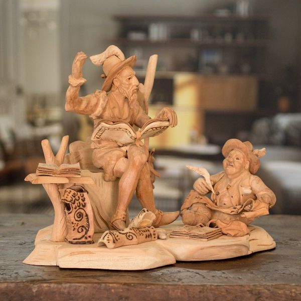 Alternate image for Cedar Wood Heirloom Quixote and Sancho Panza Sculpture Quixote Reads to Sancho Panza