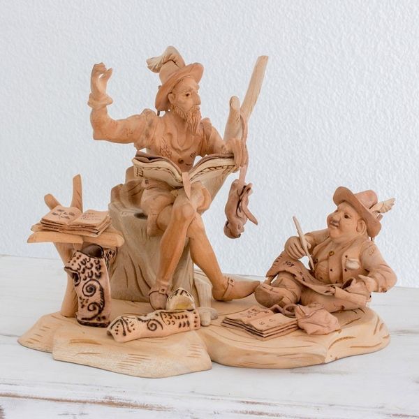 Alternate image for Cedar Wood Heirloom Quixote and Sancho Panza Sculpture Quixote Reads to Sancho Panza