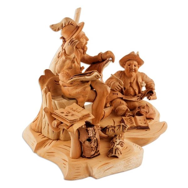 Alternate image for Cedar Wood Heirloom Quixote and Sancho Panza Sculpture Quixote Reads to Sancho Panza