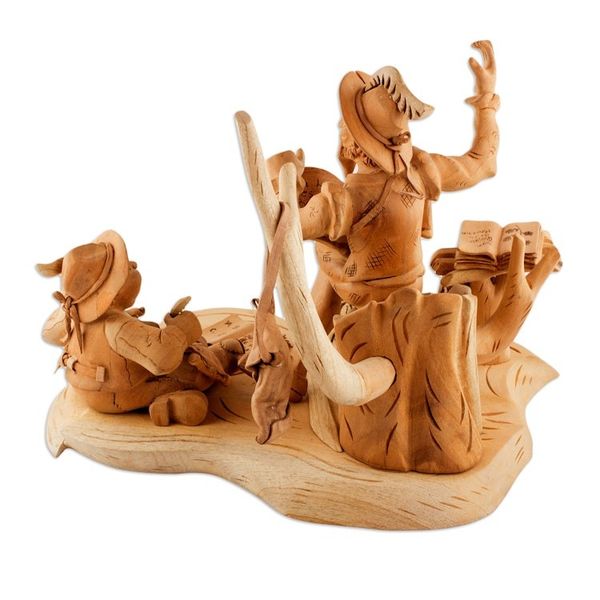 Alternate image for Cedar Wood Heirloom Quixote and Sancho Panza Sculpture Quixote Reads to Sancho Panza