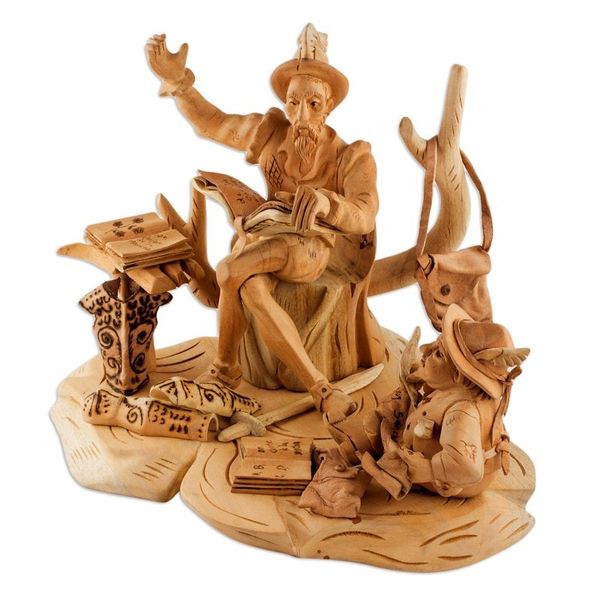 Alternate image for Cedar Wood Heirloom Quixote and Sancho Panza Sculpture Quixote Reads to Sancho Panza