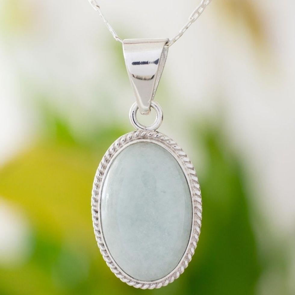 Artisan Crafted Green Jade Reversible Necklace 'Green Toucan'