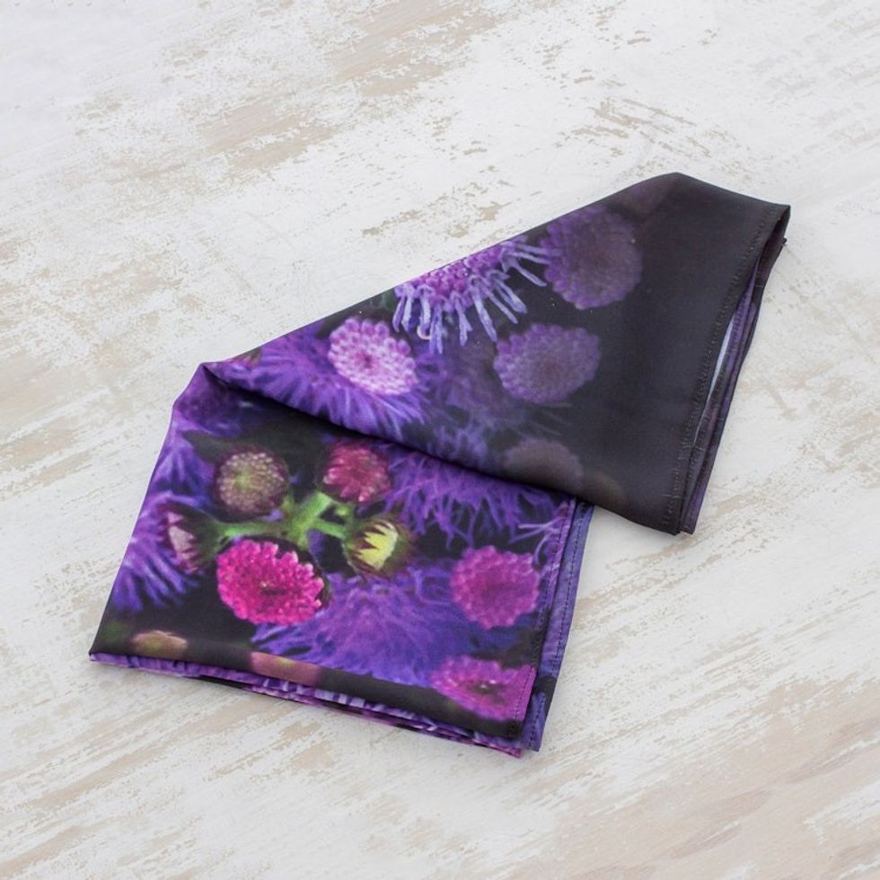 Printed Handkerchief with Purple Floral Print 'Beauty and Bliss'