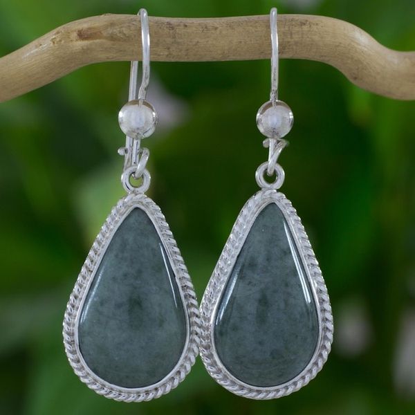 Alternate image for Artisan Crafted Sterling Silver and Light Green Earrings Light Green Sacred Quetzal