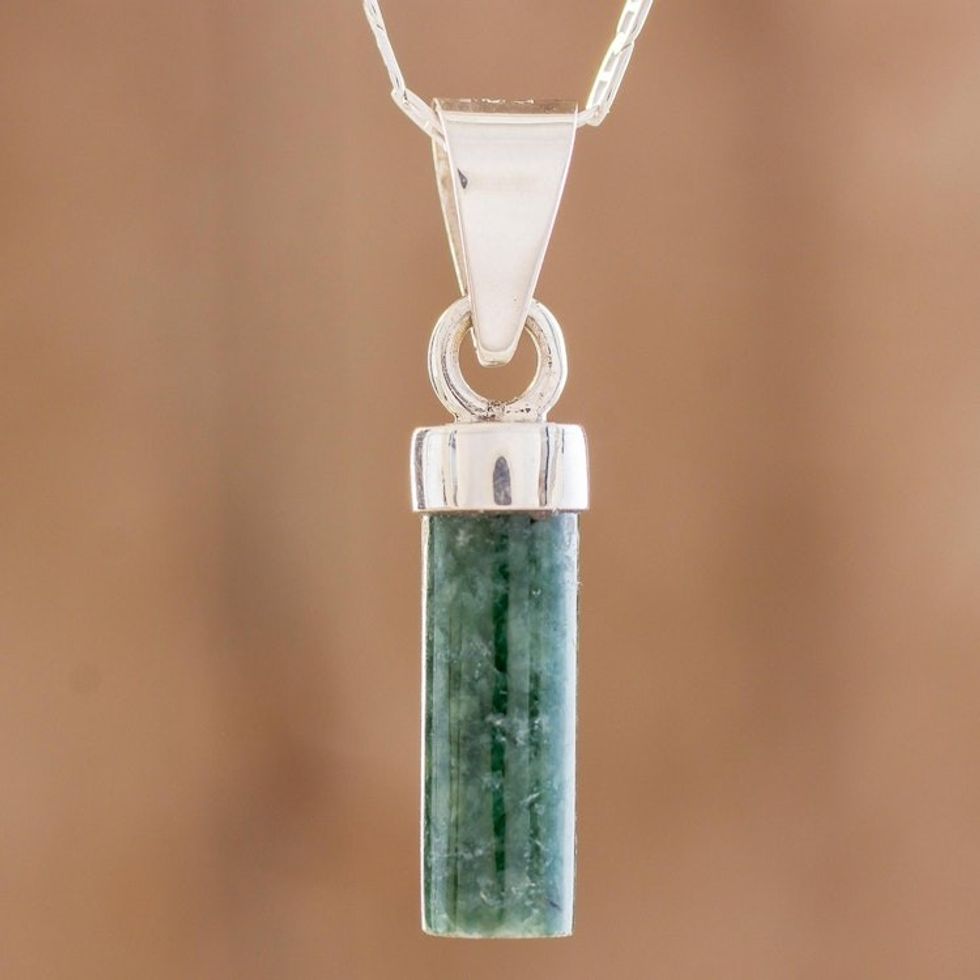 Cylindrical Jade Necklace in Green from Guatemala 'Calm Beauty in Green'
