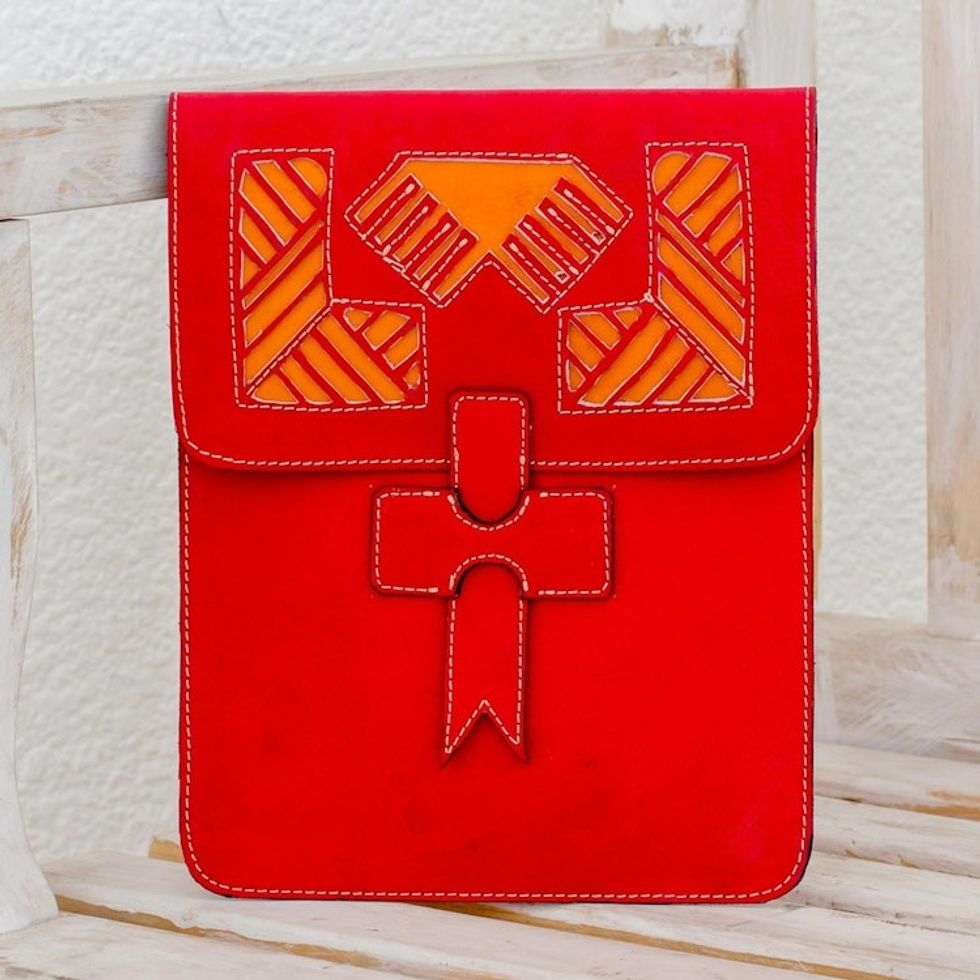 Handcrafted Leather Portfolio in Paprika from Nicaragua 'Historic Patterns'