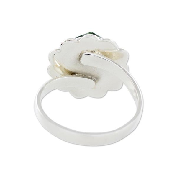 Alternate image for Handcrafted Dark Green Jade and Silver Floral Ring Dark Sunflower