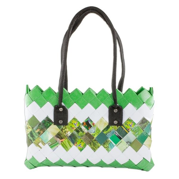 Alternate image for Handcrafted Green Recycled Magazine Paper Shoulder Bag New Fields