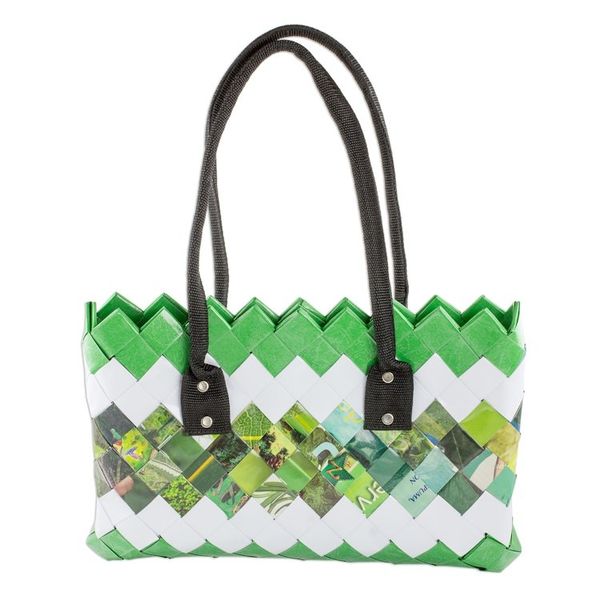 Alternate image for Handcrafted Green Recycled Magazine Paper Shoulder Bag New Fields