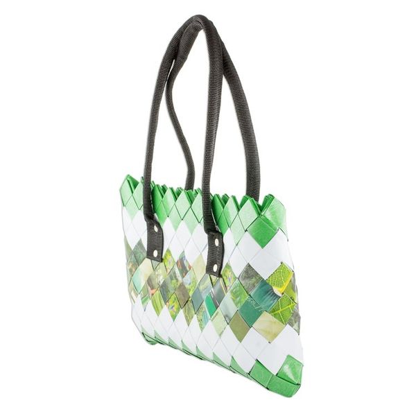 Alternate image for Handcrafted Green Recycled Magazine Paper Shoulder Bag New Fields