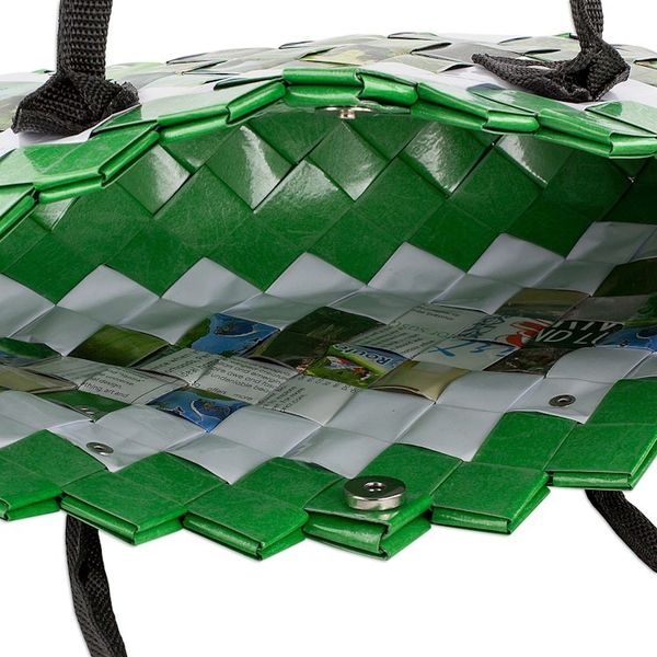 Alternate image for Handcrafted Green Recycled Magazine Paper Shoulder Bag New Fields