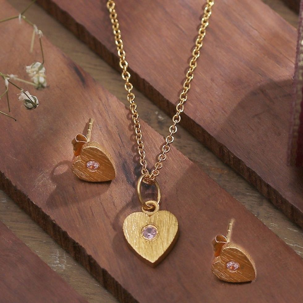 Heart-Themed Gold-Plated Necklace and Earring Jewelry Set 'Golden Liaison'