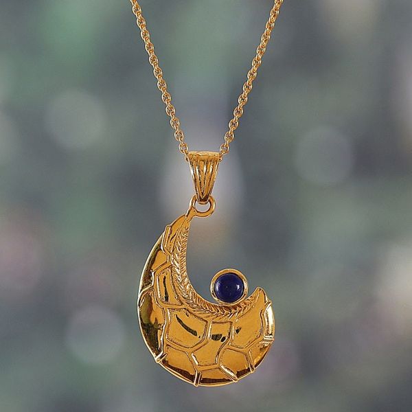 Alternate image for Semi-Abstract Lapis Lazuli Brass Pendant Necklace Wise Charmer