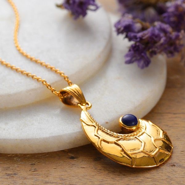 Alternate image for Semi-Abstract Lapis Lazuli Brass Pendant Necklace Wise Charmer
