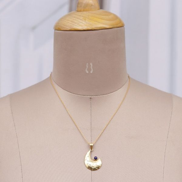 Alternate image for Semi-Abstract Lapis Lazuli Brass Pendant Necklace Wise Charmer