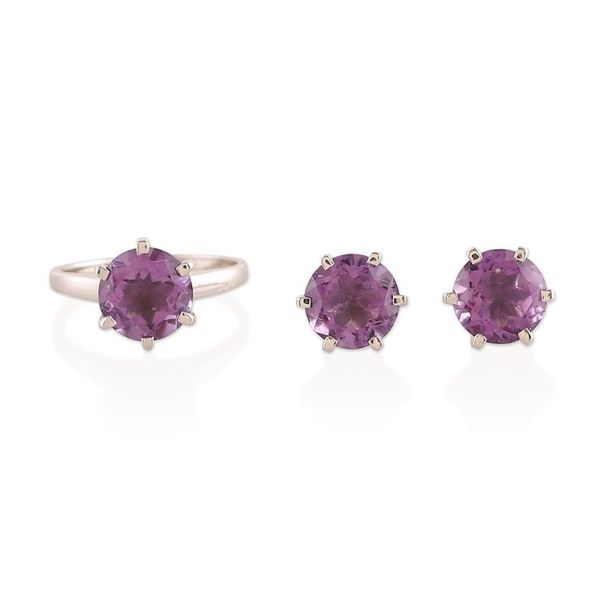 Alternate image for Rhodium-Plated Ten-Carat Faceted Round Amethyst Jewelry Set Purple Countess