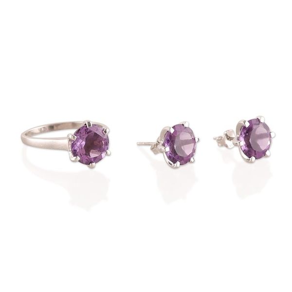 Alternate image for Rhodium-Plated Ten-Carat Faceted Round Amethyst Jewelry Set Purple Countess