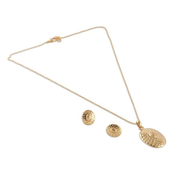 Alternate image for Polished Sunflower Brass Necklace and Earrings Jewelry Set Primaveral Grandeur