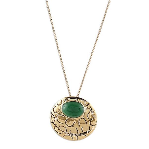 Alternate image for High-Polished Brass and Green Onyx Pendant Necklace Glowing Era