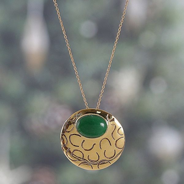 Alternate image for High-Polished Brass and Green Onyx Pendant Necklace Glowing Era